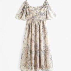 Abercrombie & Fitch Floral Midi Dress - Cream and Blue